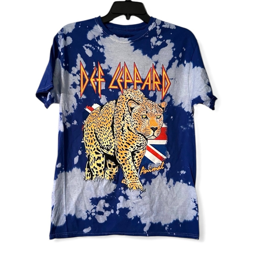 Def Leppard T-shirt sz Small Hysteria Animal Band Tee Bleach Tie Dye Blue White